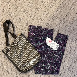 Lululemon NWT size 2 Wunder Under HR Crop 25  Fleur Motion Multi with Tote